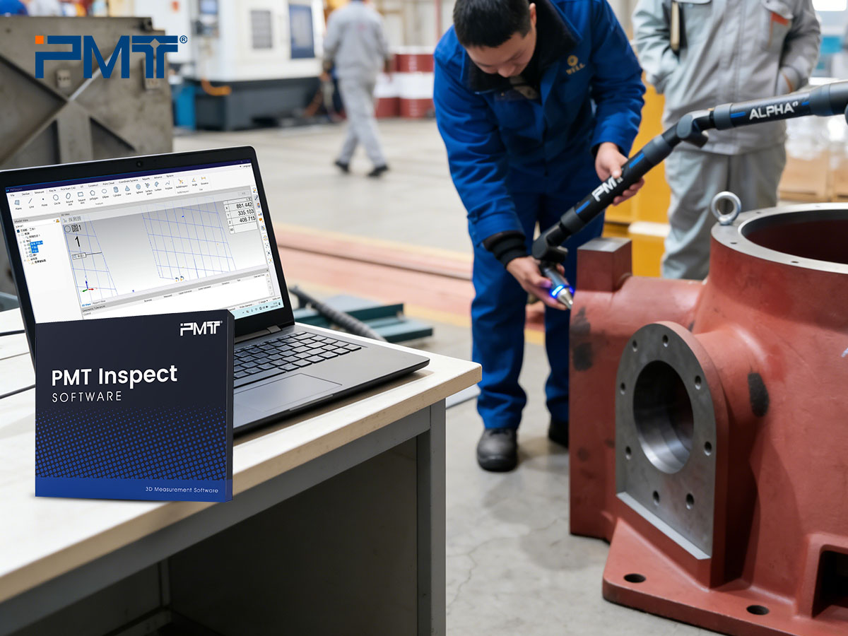 The PMT portable CMM measuring arm is ideal for the measurement of casting mechanical parts.