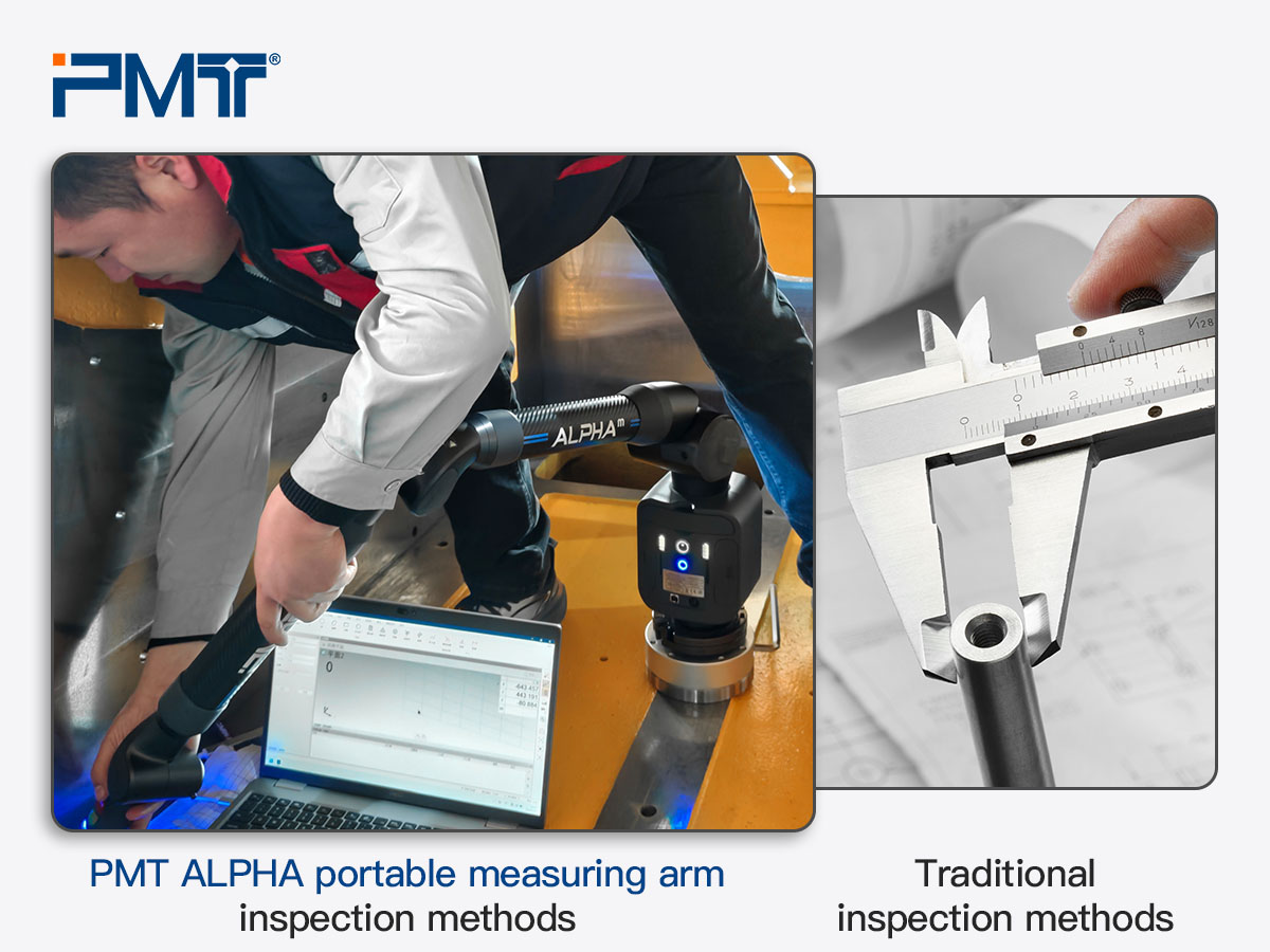 The PMT portable CMM measuring arm outperforms traditional detection methods when compared to the Alpha measuring arm.